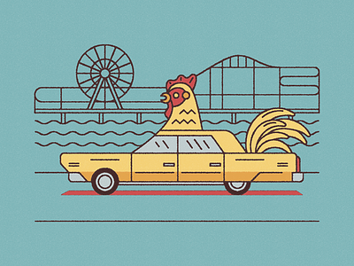 Chicken Car chicken car ferris wheel illustration roller coaster santa monica wallpaper