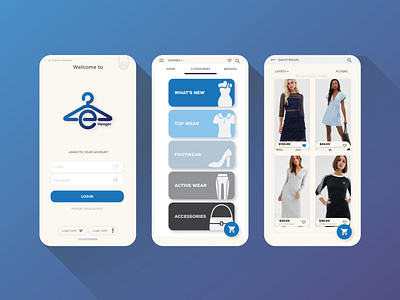 e-Hanger Online Clothing Store app android app design app app design app icon branding fashion app fashion store minimal mobile mobile app vector