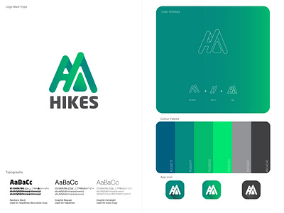 HIKES - Travel App android app design branding concept flat green hiking letter h logo minimal mountains travel app
