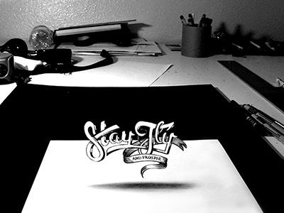 Stay Fly and Prosper anamorphic illusion ink lettering typography