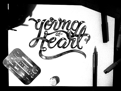 Young at Heart 3d illustration lettering pencil quote typography