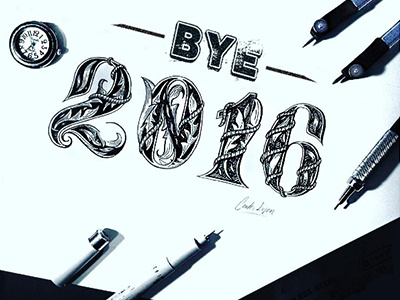 Bye 2016 2017 happynewyear illustration inked lettering newyear penandink typography