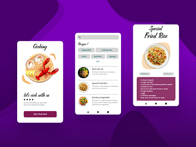 Cooking android app design app app design application buy now cook cooking design designs food junior purple recipes restaurant ui ui design white