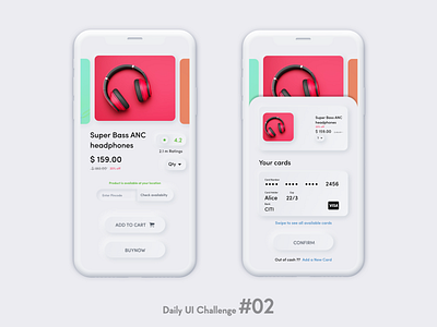 Product page and card checkout UI design Daily UI day 02 cards ui checkout dailyui e commerce mobile design product page