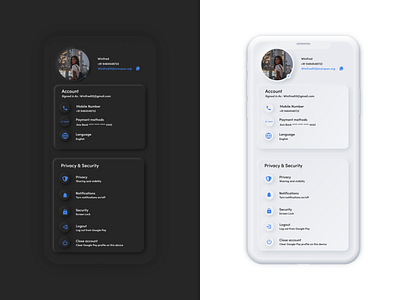 dark and light settings screen for mobile app dailyui 7 dailyuichallenge dark ui latest ui mobile design neomorphism settings page settings ui soft ui ui inspiration