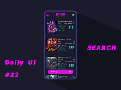 Search page UI design for movie app DailyUI day 22 dailyui dailyuichallenge movie app search search bar search results