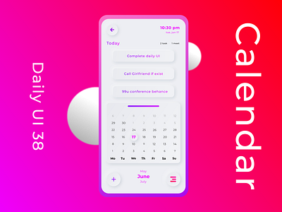 Calendar app UI design Daily UI day 38