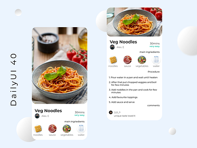 Recipe UI design dailyui 40 | food recipe app ui design dailyui dailyuichallenge recipe recipe app uidesign uxui