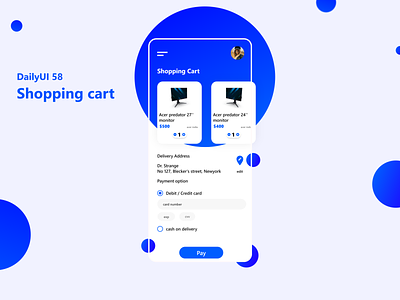 Shopping Cart UI design daily ui day 58
