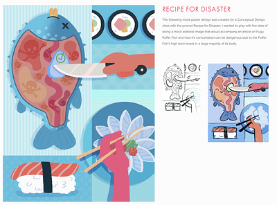 Recipe for Disaster fish food food illustration fugu grid illustraion sushi