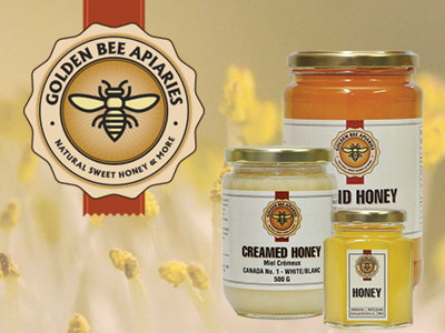 Golden Bee bees beeswax flowers honey label nature seal