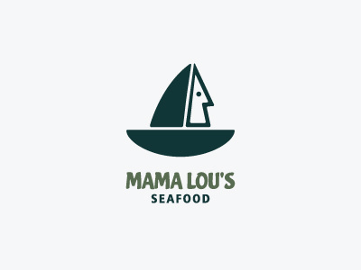 Mama Lou's Seafood boat eat eyes face food logo plate restaurant seafood