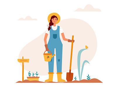 Gardener agriculture art character character design concept design farmer farming female flat garden gardener girl harvest illustration summer vector woman work