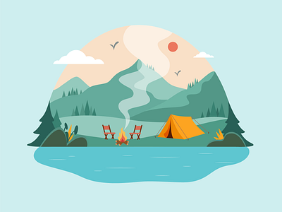 Camping concept art art camp camping flat hike holiday illustration landscape logo mountains nature outdoor summer tent tourism vector