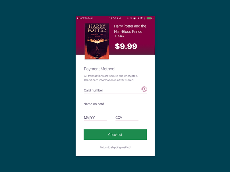 002 Credit Card Form hogwarts potter harry checkout ios card credit ui daily dailyui