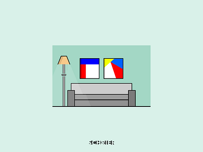 Living Room composition couch design illustration lamp minimalist paintings