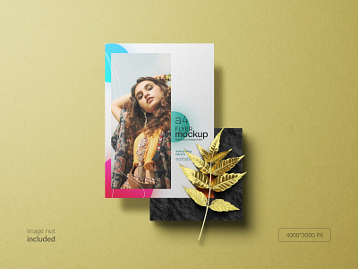 Realistic A4 Paper Flayer Mockup a4 flyer branding fashion golden graphic design leaf magazine nature paper products design tohiscreation