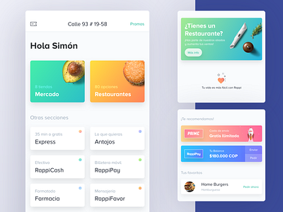 Delivery Home App app avocado burger buttons clean colorful concept coupon delivery food gradient grocery home ios on demand restaurant restaurants top view ui ux