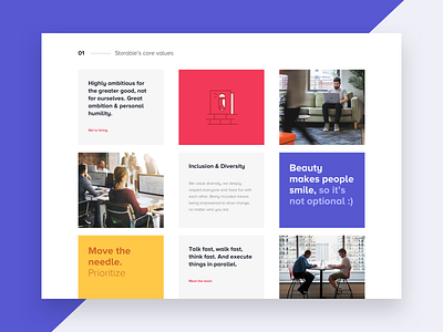 Grid Layout - Blocks blocks clean colorful culture gray grid icons inspiration landing landing page layout purple responsive system ui ux values website white yellow