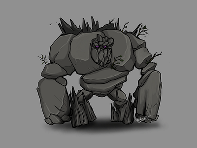 Golem caricature cartoon character design digital game art game design golem monster