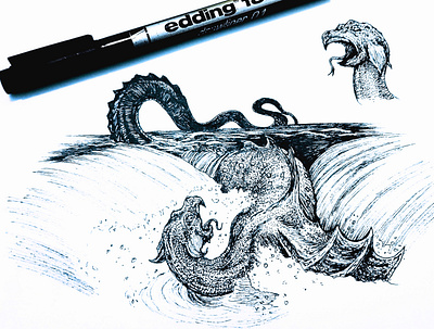 Micro Leviathan biblical book illustrator childrens book digital dragon edding gothic illustration leviathan micro