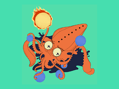 Octopus Plays Dodgeball ! cute dodgeball illustration octopus