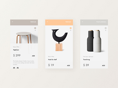 Mobile Shopping app clean design flat interactive layout light minimal modern product shop ui