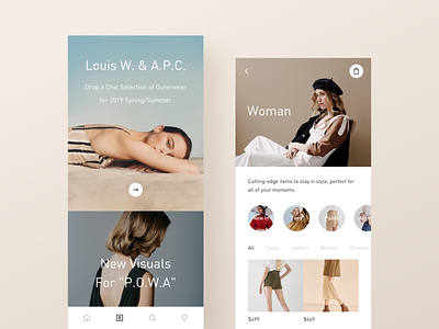 Mobile Shopping app clean elegance interactive layout light minimal modern shop typography ui