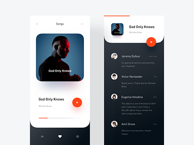 Albums & Comment Page app clean comment design interactive layout minimal modern music player typography ui