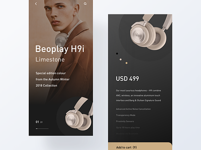 B&O app clean dark design layout minimal modern product shop typography ui