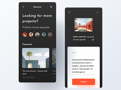 Discover & Edit app clean dark design interactive layout minimal modern typography ui