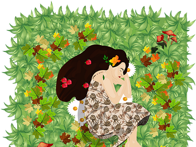 MIRIAM art artist childrenillustration design flowers freelance graphic design green illustration illustrator nature scene sceneillustration vector vectorart vectorgraphics woman