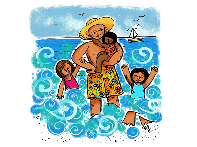 Happy Father's Day 2dart adobe fresco beach characterdesign children childrens illustration digital illustration family fathersday illustration nature ocean parenthood sisters