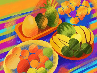 After the Market adobe fresco colorful digital illustration farmers market fruits illustration nature vegetables