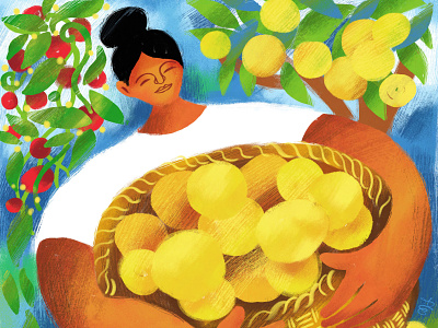 La Limonera adobe fresco basket characterdesign children illus childrens illustration citrus digital illustration food garden harvest illustration lemon nature woman