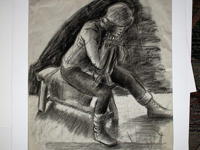 Study of a sitting girl charcoal drawing study