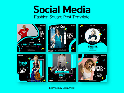 Fashion design social media posts template banner bloger download facebook icons intagram kit media post social template templates