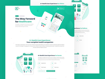 Health Care App Landing Page app landing template health app healthcare layout mobile app landing page ui ux website