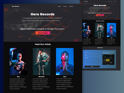 Artist Management Company - Landing Page Design