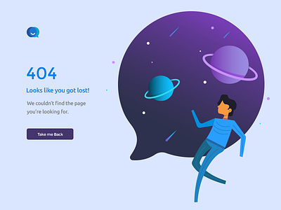 404 Page Illustration back character float. bubble floating illustration lost not found planet space talk
