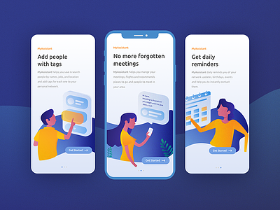 Onboarding flow assistant boarding calendar character flow get started illustrations reminders tags walk through