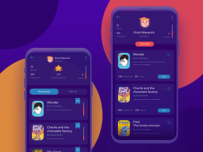 Kids book app - WIP app ui avatar books cartoon kids kit profile page progress read wip