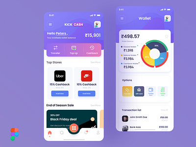 KichCash UI Re-Design cashback das dashboard purple redesign wallet