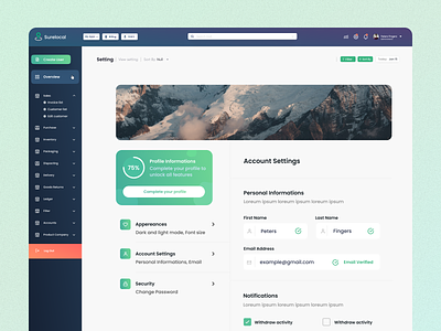 Profile View "Setting" dashboard green ui profile setting web profile
