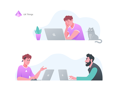 UX Things apple blue background character couple dialog emotion hands up illustration laptop people plant purple sad think triangle ui ux ux design vector work