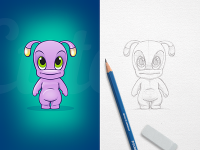 Alien From The Planet Cutepax :) alien blue character cute funny game illustration paper pensil purple sketch vector