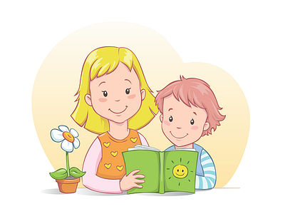 Reading with pleasure :) book boy character colors family flower heart illustration mom people smile website