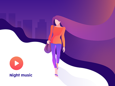 Night music branding character emotion gradient hair icon illustration mood music night orange people play ui vector woman