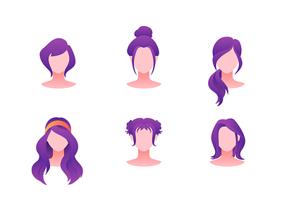Hairstyles avatar character face hair hairstyle icon illustration people purple purple hair set template vector