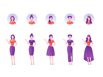 Vector Illustration People avatar character clothes design dress emotion face hair icon illustration landing modular people poses purple site template ui vector woman